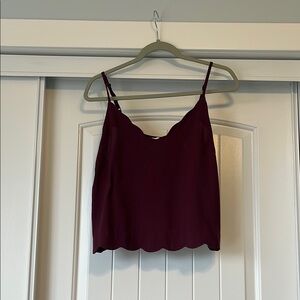 Women's Scalloped Burgundy Crop Top